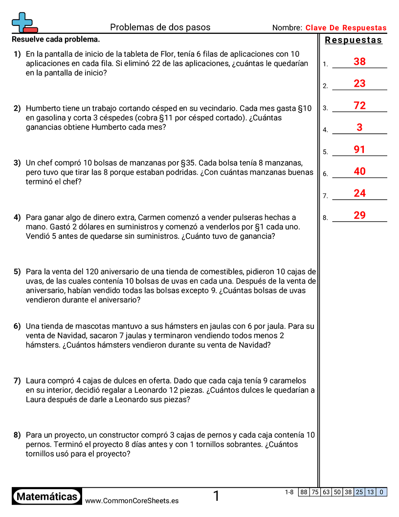 Ejercicios  de problemas multipasos - Problemas de dos pasos (multiplicar y luego restar) worksheet