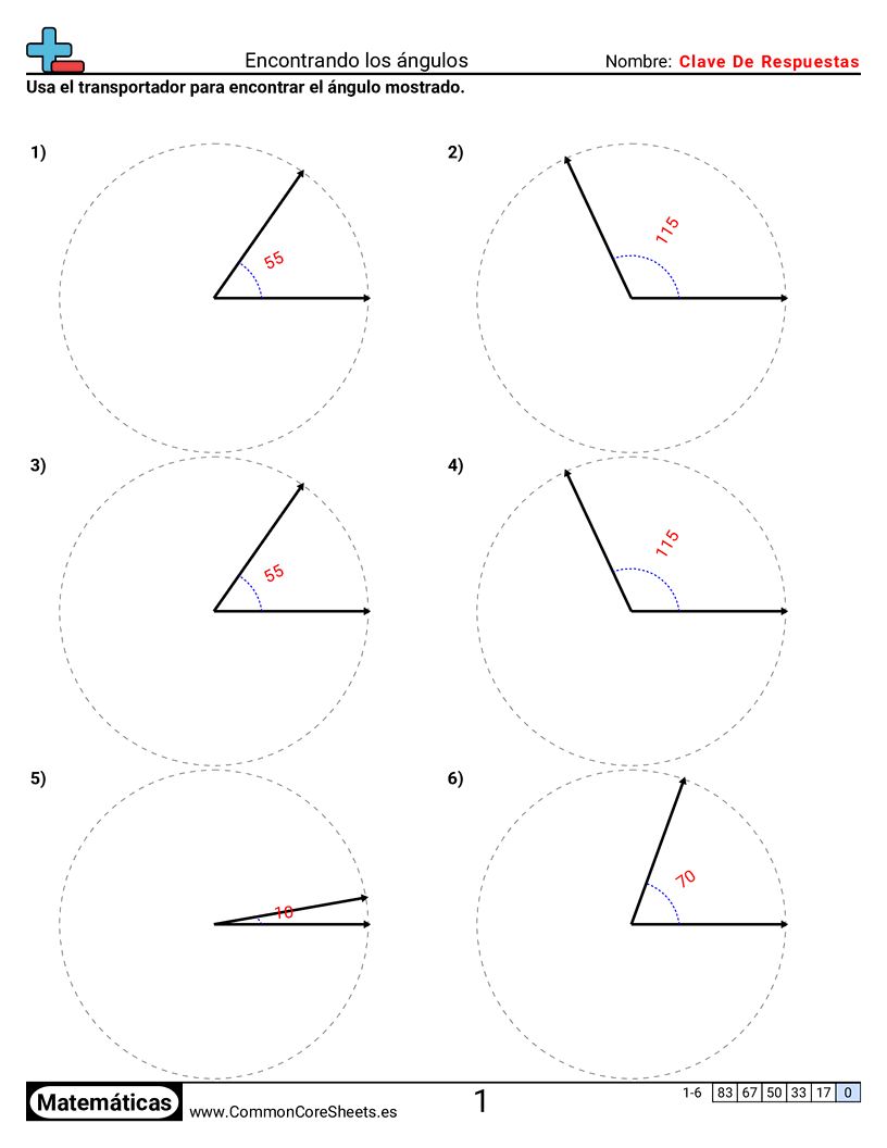 Ejercicios de ángulos - Encontrar ángulo (usando transportador) worksheet