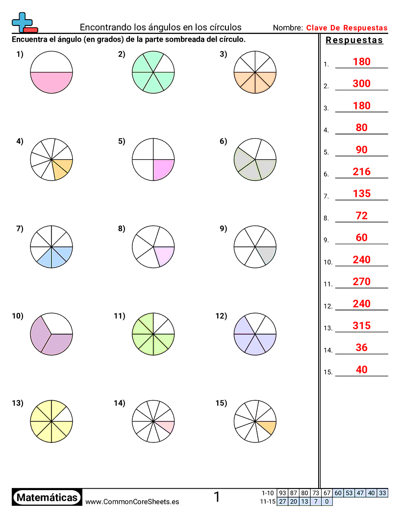 Ejercicios de ángulos - Encontrar ángulos en círculos worksheet