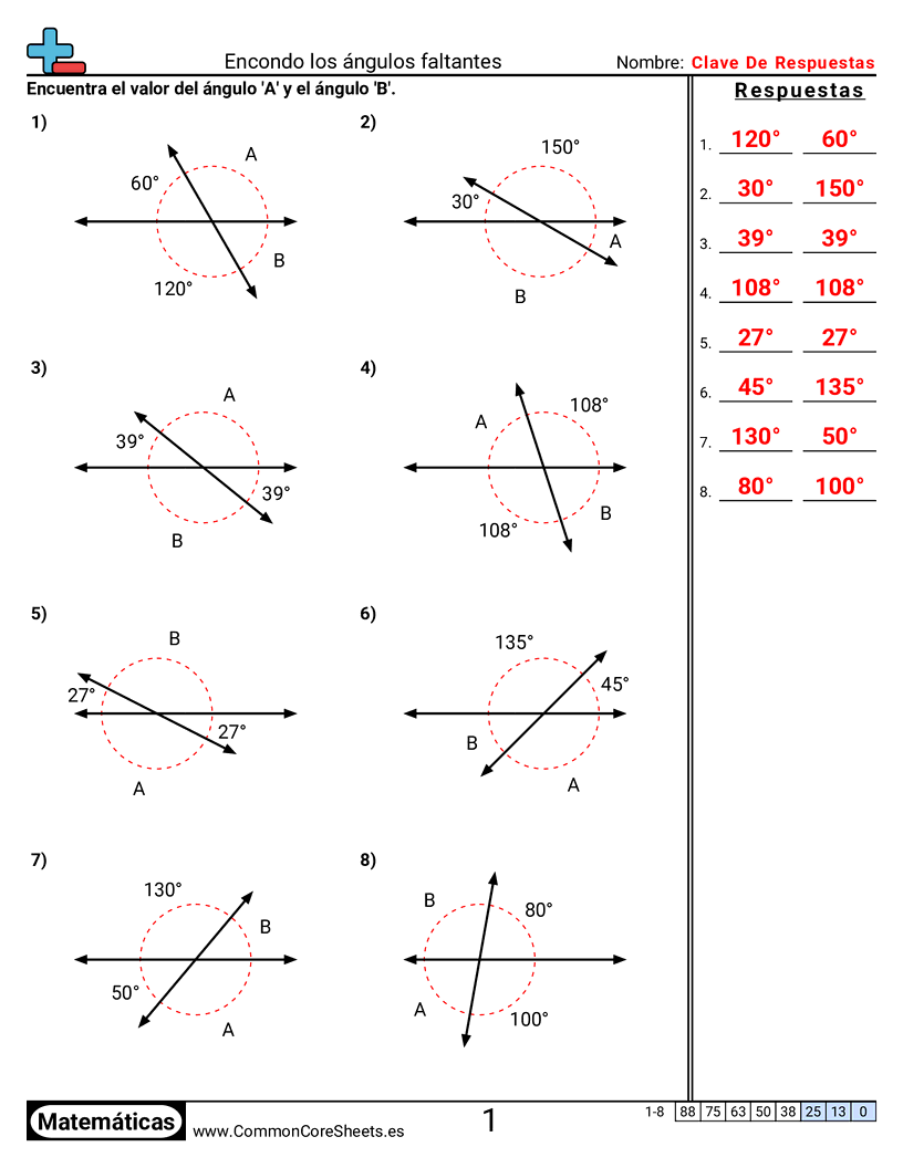 Ejercicios de ángulos - Encontrar los ángulos que faltan worksheet