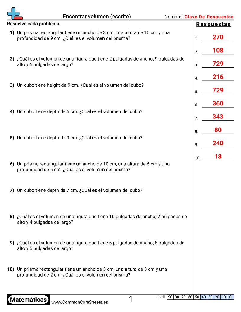 Ejercicios  de volúmenes - Encontrar volumen (palabras) worksheet