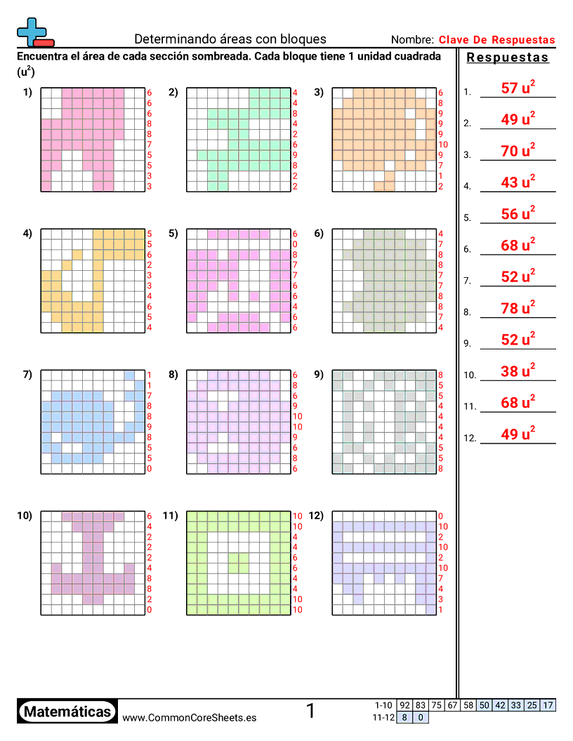 Ejercicios  área y perímetro - Bloques (completo) worksheet