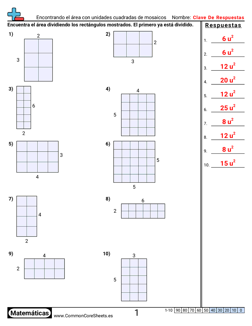 Ejercicios  área y perímetro - Encontrar el área con mosaicos worksheet