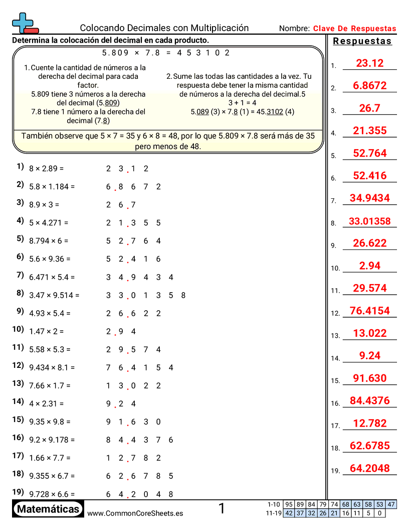 Ejercicios  de decimales  - Colocar decimales worksheet
