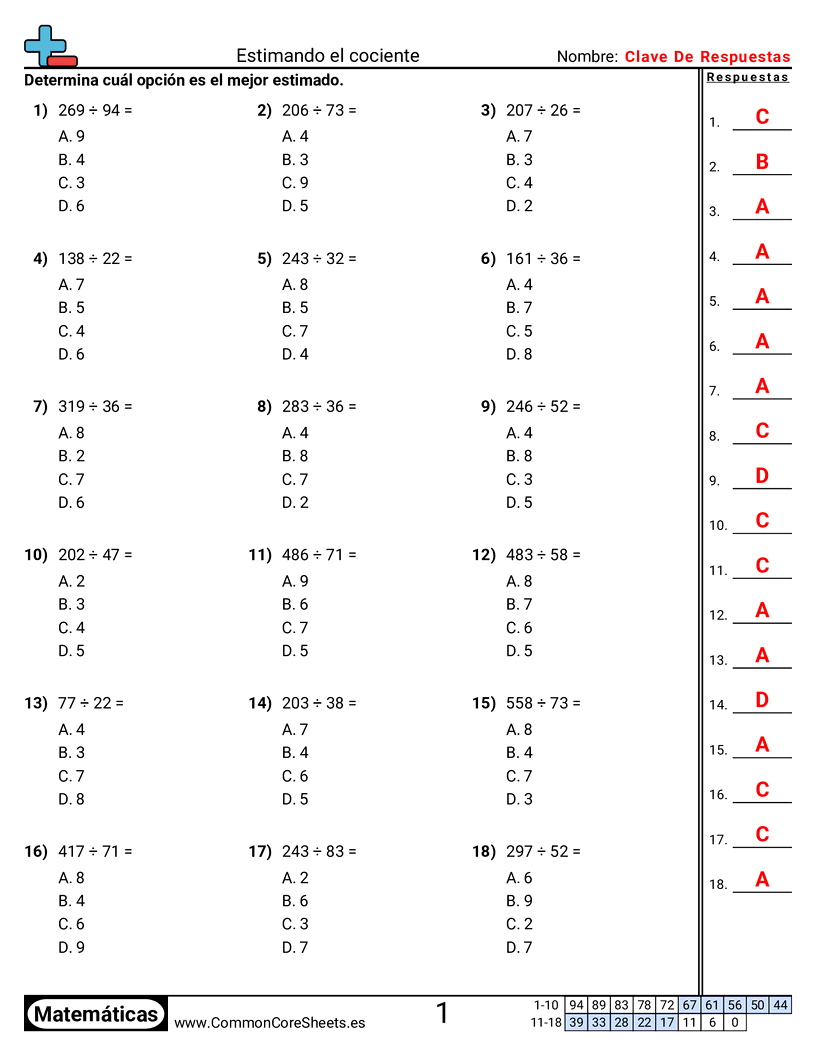 division estimacion Worksheets - 3 dígitos ÷ 2 dígitos worksheet