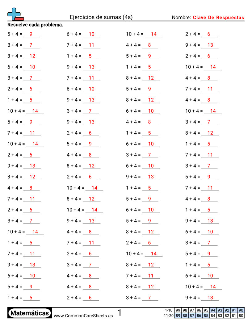 Ejercicios  de ejercicios de matemáticas - 4 (tablas) (horizontal) worksheet