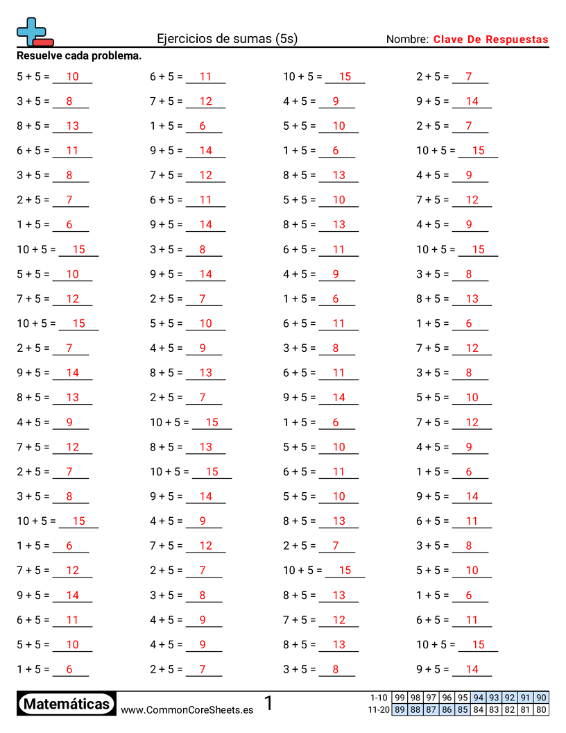 Ejercicios  de ejercicios de matemáticas - 5 (tablas) (horizontal) worksheet