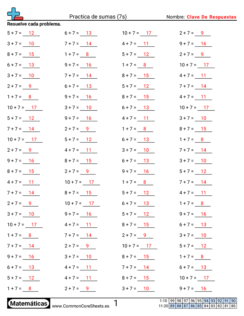 Ejercicios  de ejercicios de matemáticas - 7 (tablas) (horizontal) worksheet