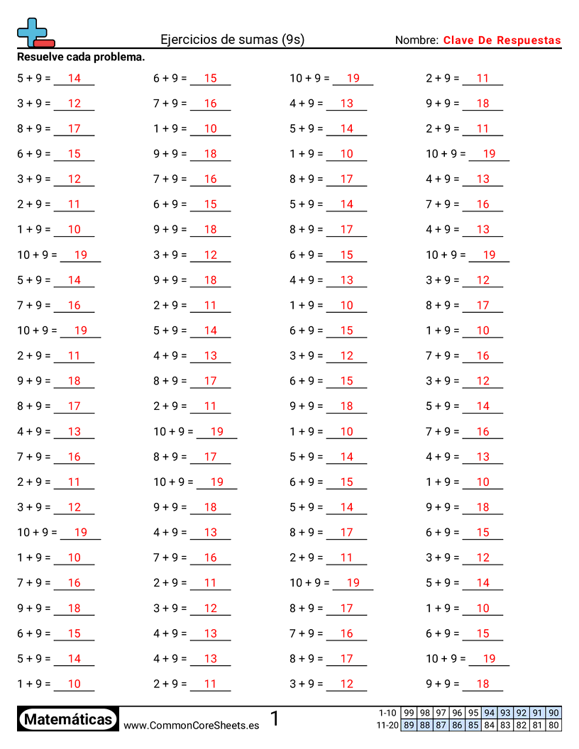 Ejercicios  de ejercicios de matemáticas - 9 (tablas) (horizontal) worksheet