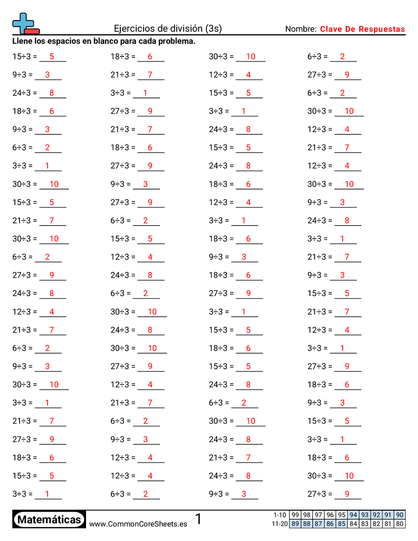 Ejercicios  de ejercicios de matemáticas - 3 (tablas) worksheet