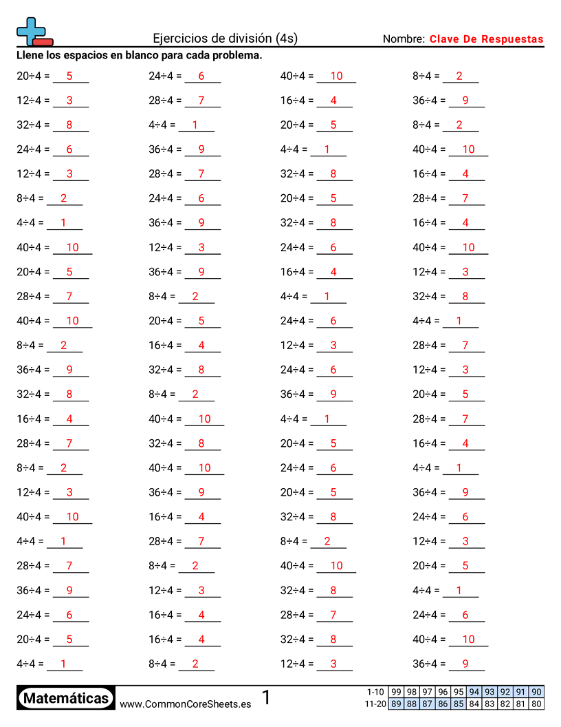 Ejercicios  de ejercicios de matemáticas - 4 (tablas) worksheet