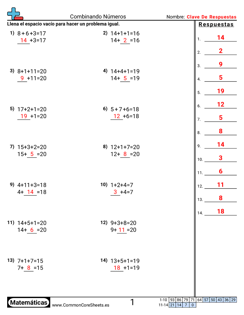 Ejercicios de sumas - Combinar sumandos worksheet