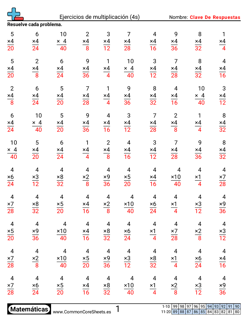 Ejercicios  de ejercicios de matemáticas - 4 (tablas) worksheet