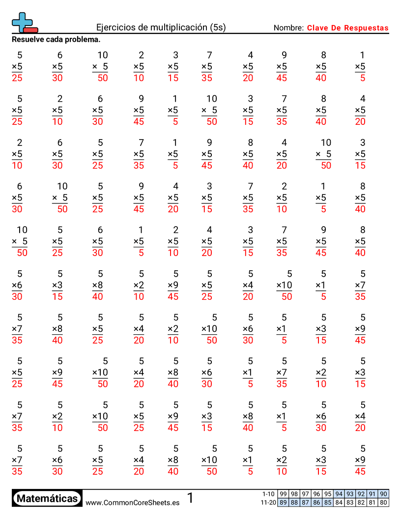 Ejercicios  de ejercicios de matemáticas - 5 (tablas) worksheet