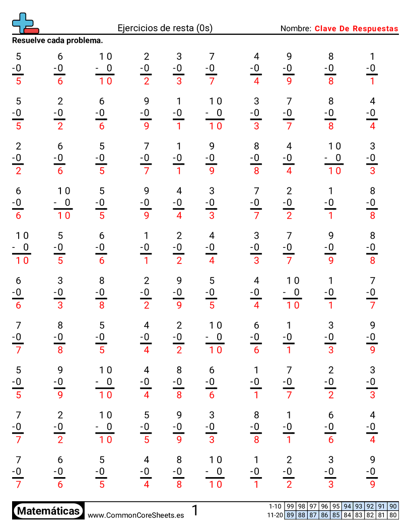 Ejercicios  de ejercicios de matemáticas - 0 (tablas) worksheet