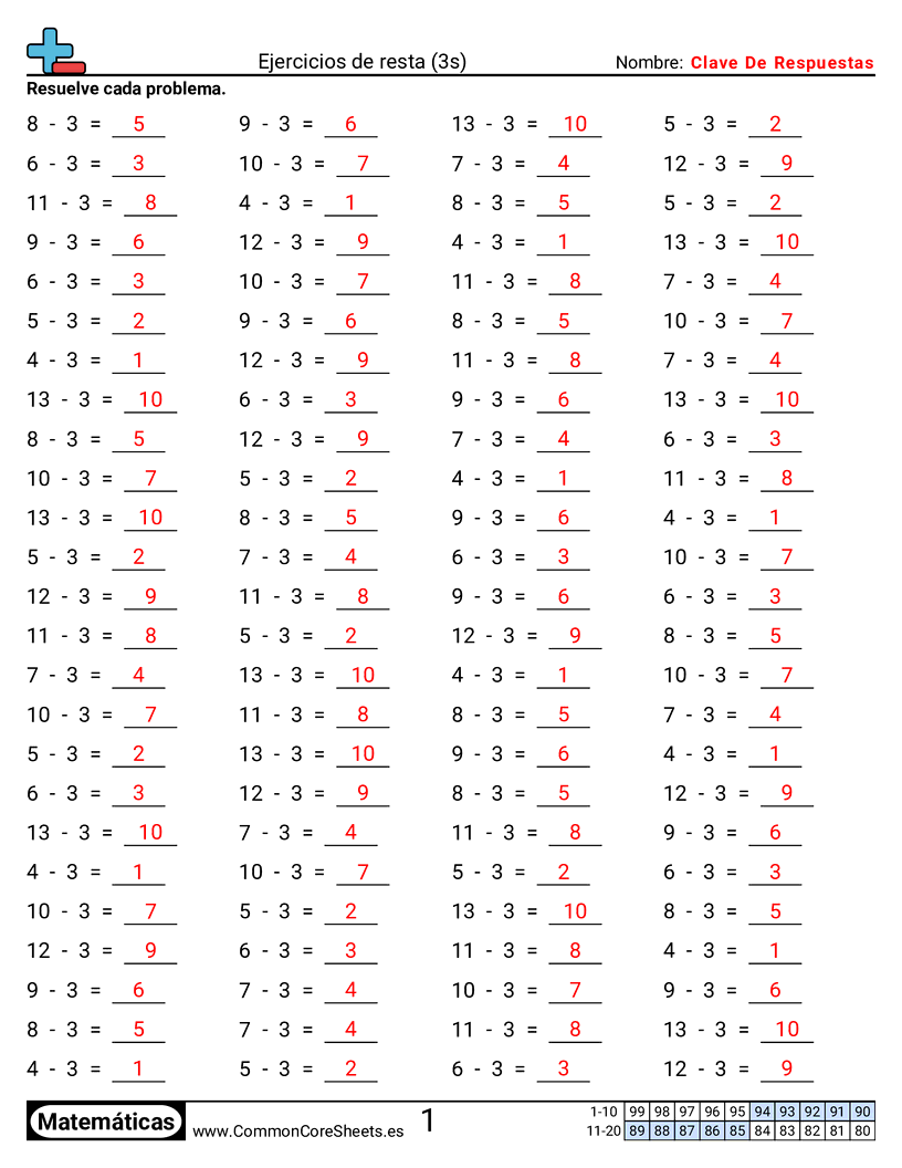 Ejercicios  de ejercicios de matemáticas - 3 (tablas) (horizontal) worksheet