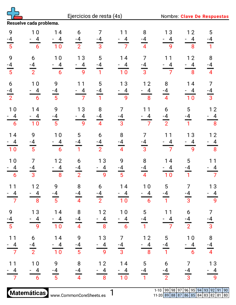 Ejercicios  de ejercicios de matemáticas - 4 (tablas) worksheet