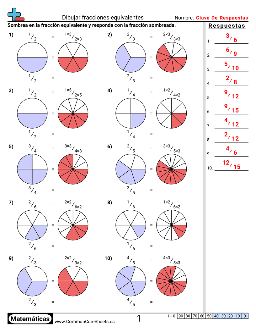 Ejercicios  de fracciones - Dibujar fracciones visuales equivalentes worksheet