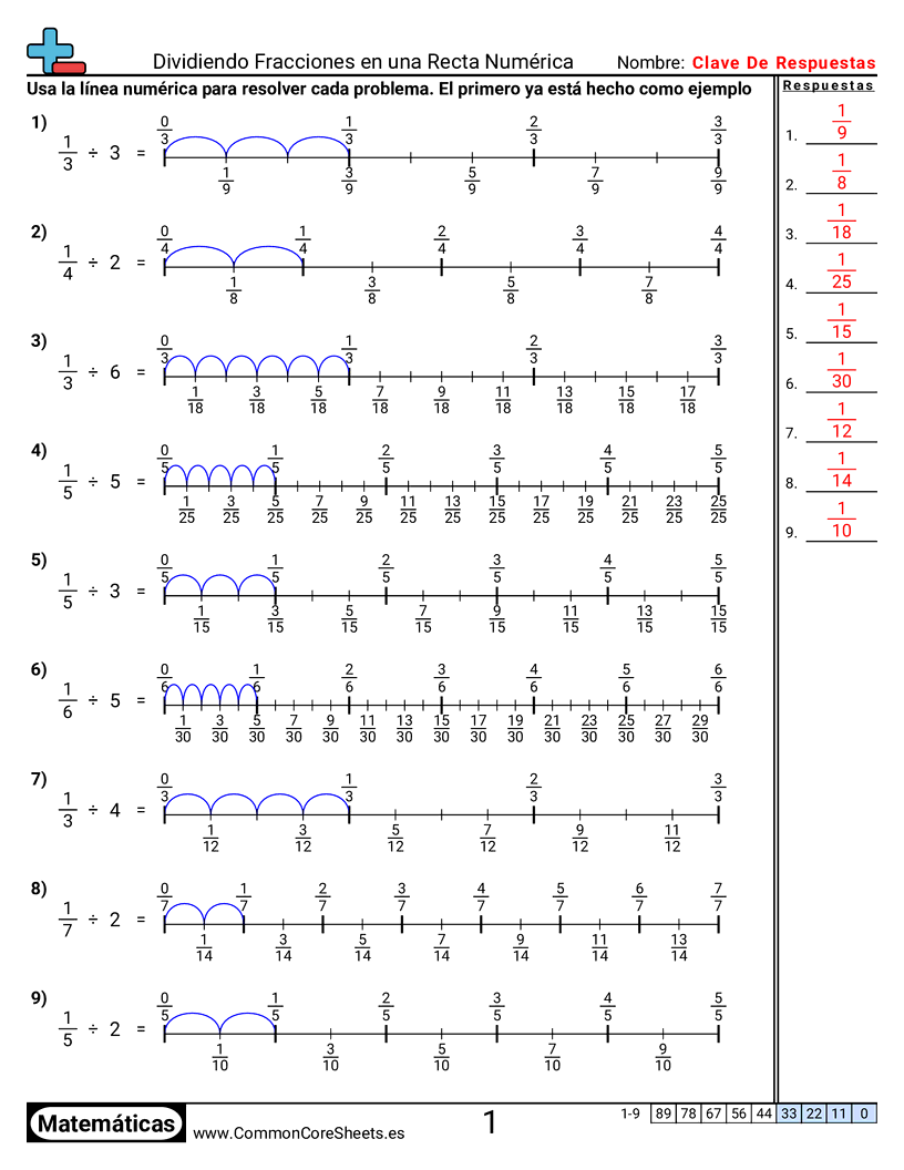 Ejercicios  de fracciones - Recta numérica: fracción unitaria por entero worksheet