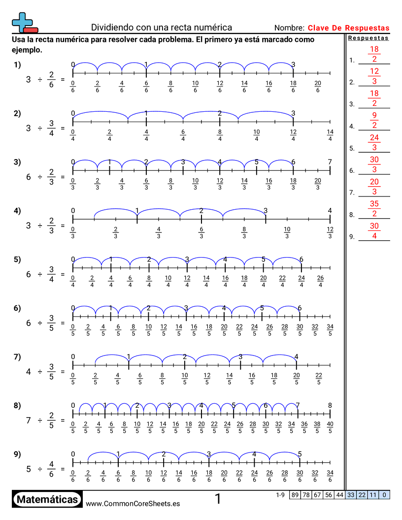 Ejercicios  de fracciones - Recta numérica: entero por fracción worksheet