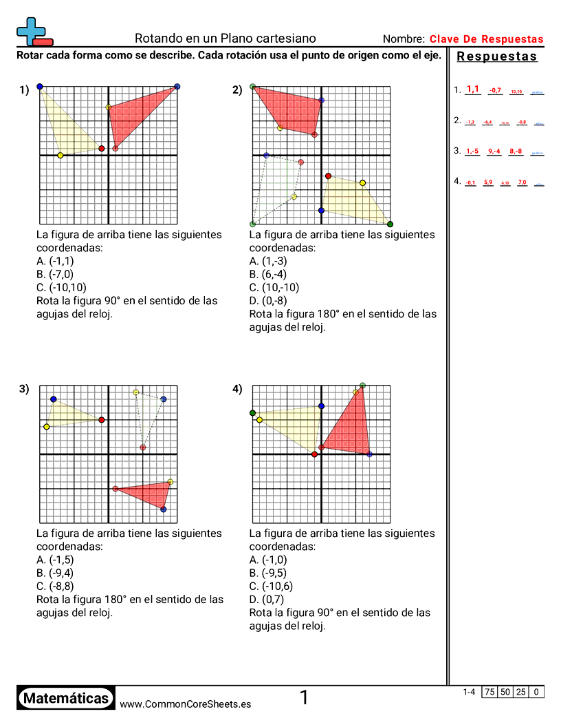 Ejercicios  de cuadriculas - Rotar en el plano de coordenadas worksheet