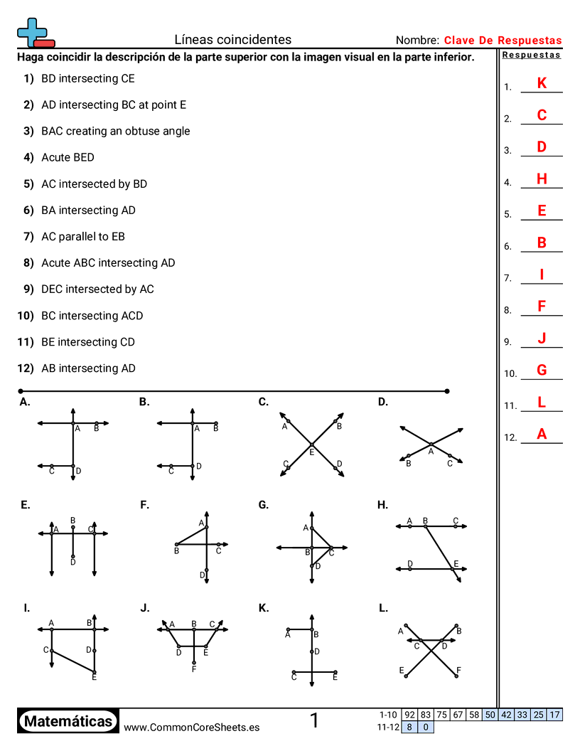 Ejercicios  de líneas - Emparejar líneas worksheet