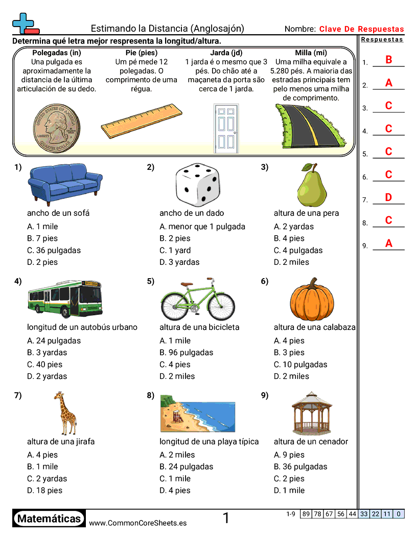 Ejercicios  de medición - Estimar longitud (estadounidense) worksheet