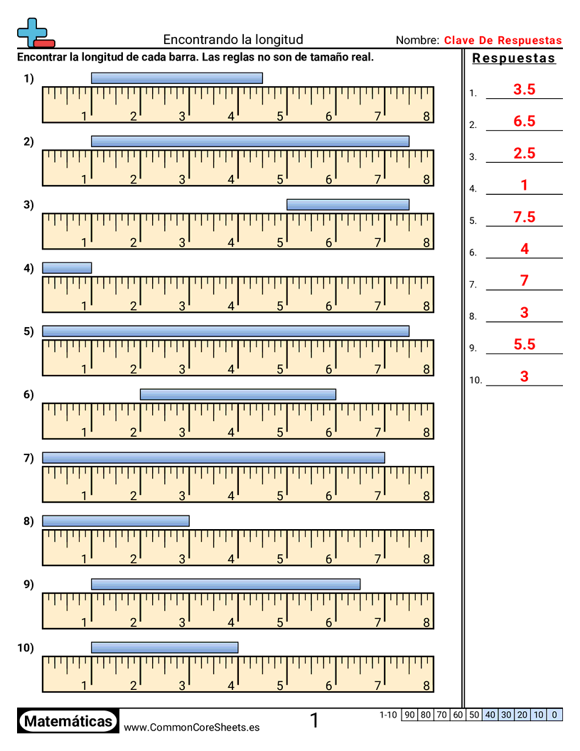 Ejercicios  de medición - Regla estadounidense worksheet