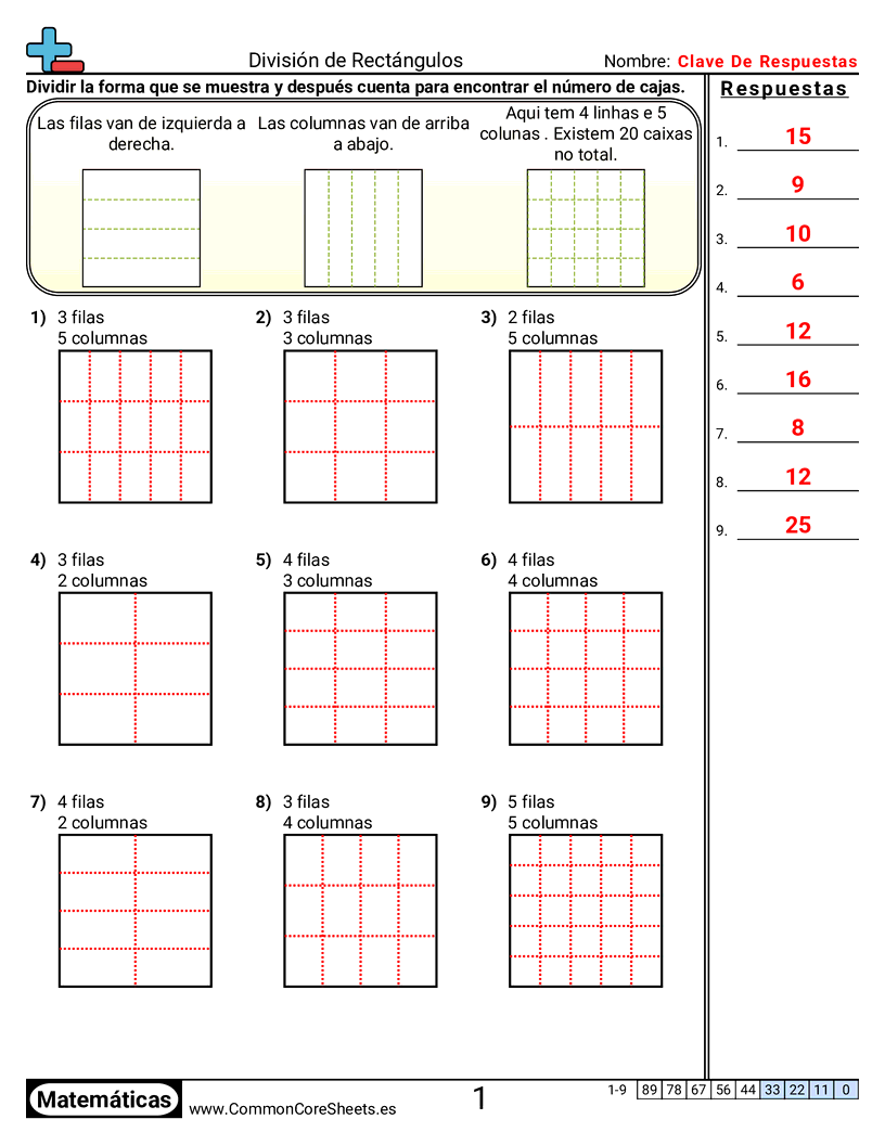 Ejercicios  de multiplicación - Particionar rectángulos worksheet