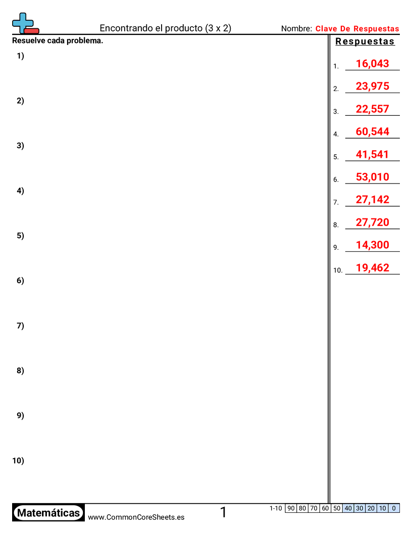 Ejercicios  de multiplicación - 3 dígitos × 2 dígitos worksheet