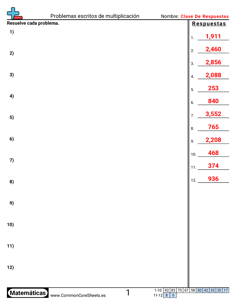 Ejercicios  de multiplicación - 2 dígitos × 2 dígitos worksheet