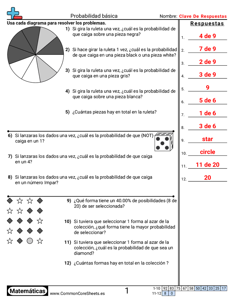 Ejercicios  de probabilidad - Probabilidad básica worksheet