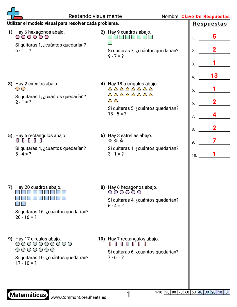 Ejercicios  de resta - Restar visualmente worksheet