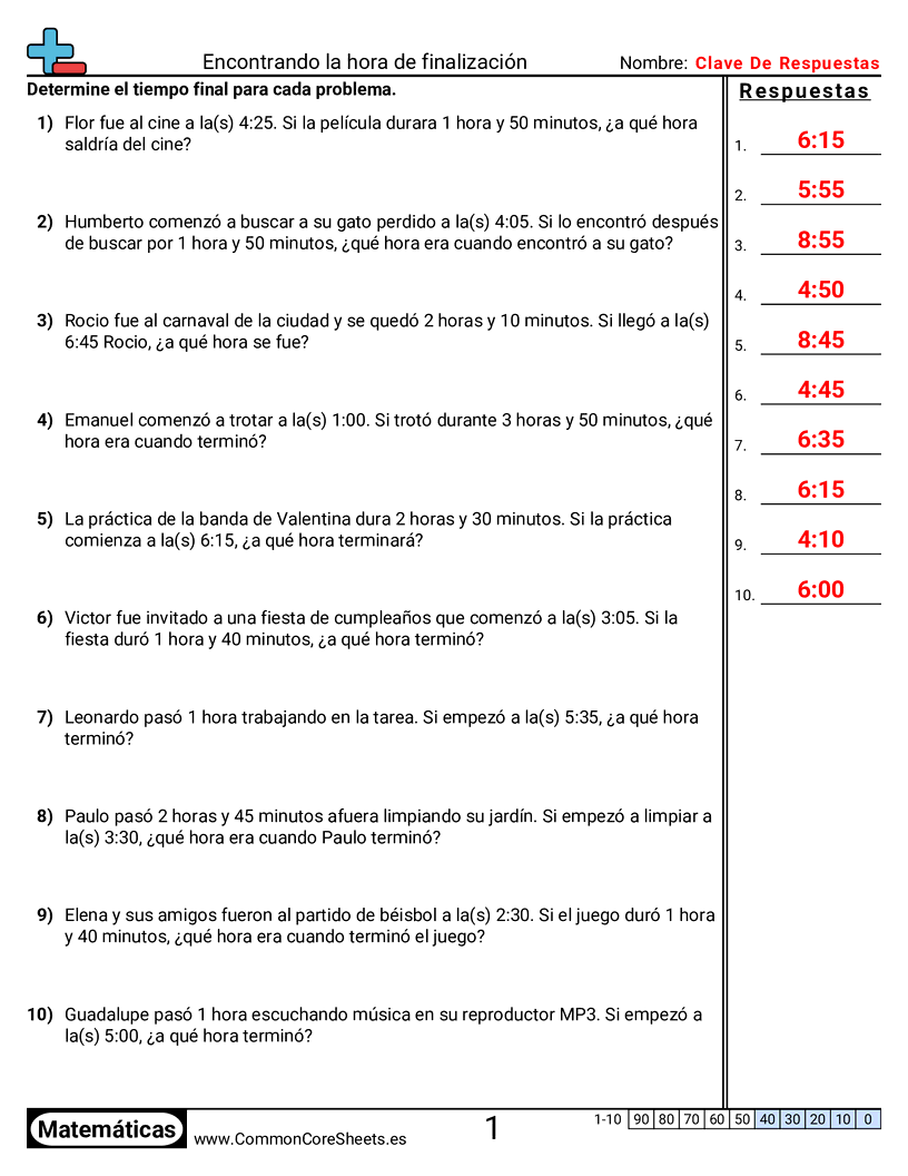 Ejercicios  de tiempo - Problemas de palabras worksheet