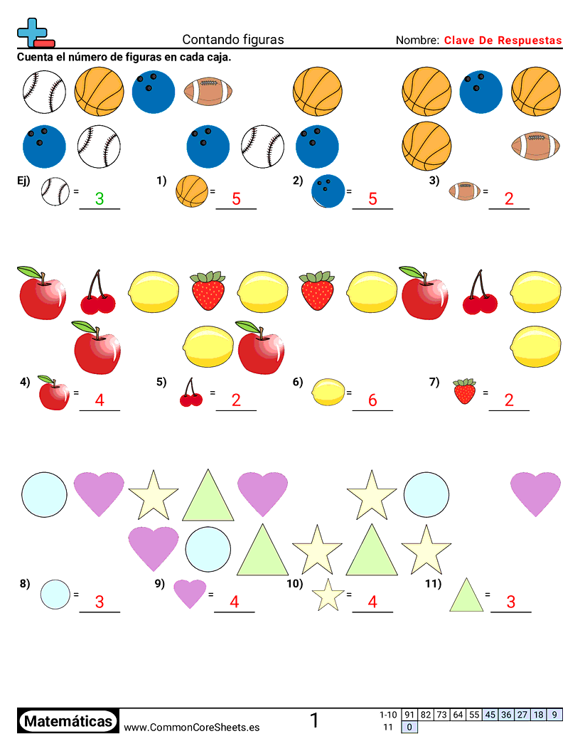 Ejercicios  de conteo - Contar figuras worksheet